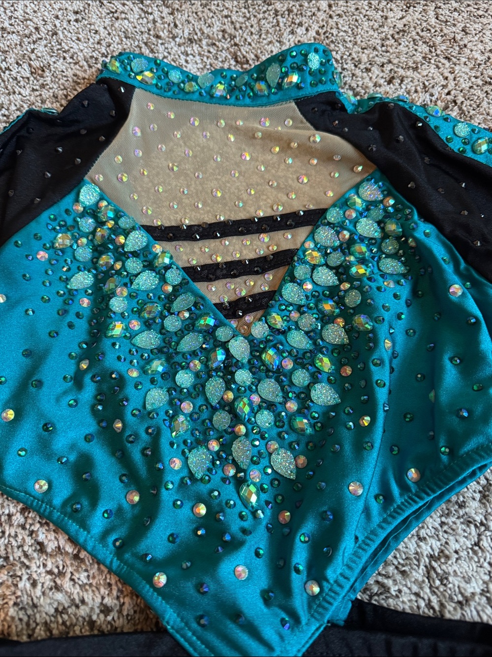 Glamour Teal and Black Jeweled Dance Costume - Picture 4 of 9